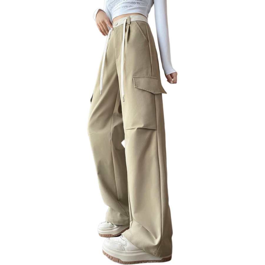 Tonlion Casual Pants Women's Khaki Moderate Wide Leg Pants