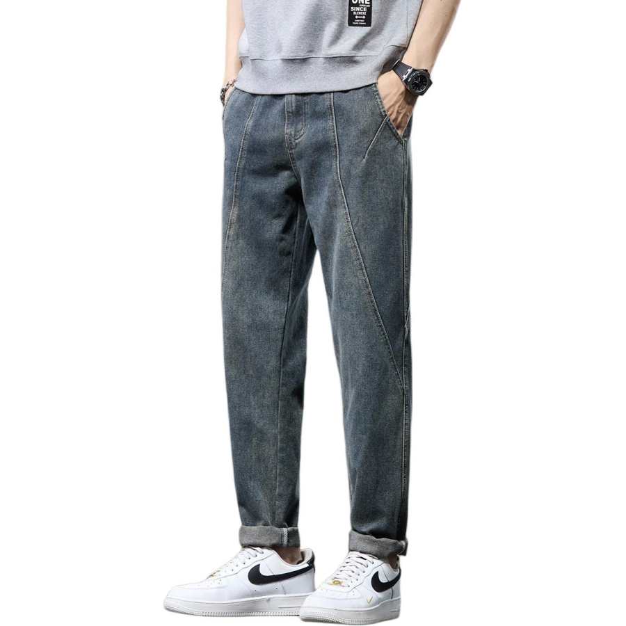 Tonlion Jeans Unisex Vintage Blue Thickened And Fleece Lined Harem Pants