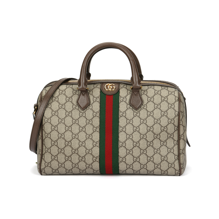 GUCCI Ophidia Canvas With Leather Binding Crossbody Handbag Medium Women's Brown