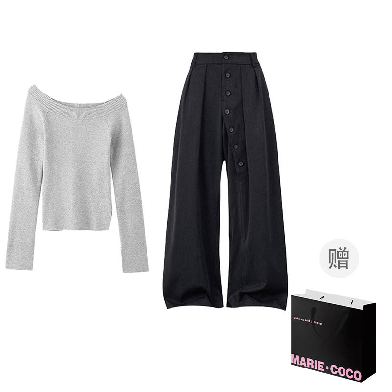 MARIE·COCO Casual Suits Women's Top+Pants Asymmetrical Collar Moderate