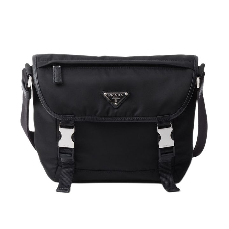 PRADA Recycled Nylon With Saffiano Leather Crossbody Bag, Shoulder Bag Men's Black