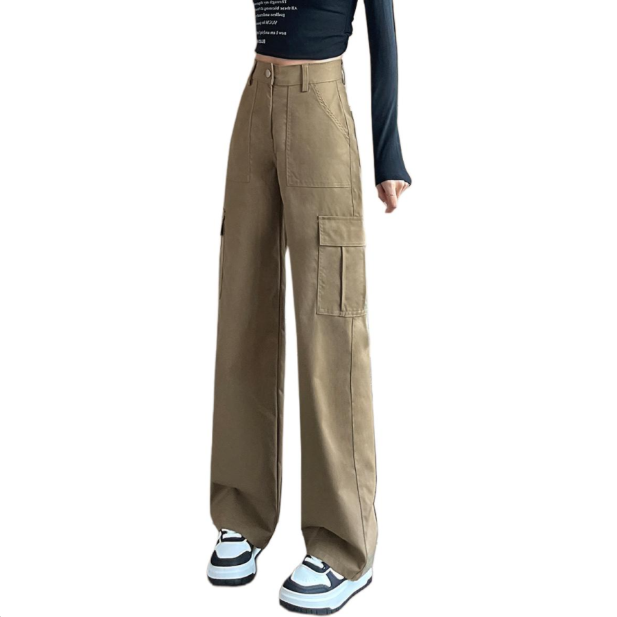 Tonlion Casual Pants Women's Khaki Moderate Straight Fit Pants