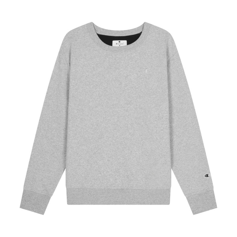 Champion Embroidery Armbands Chest Logo Pullover Crew Neck Fleece Lined Sweatshirt Unisex Light Gray