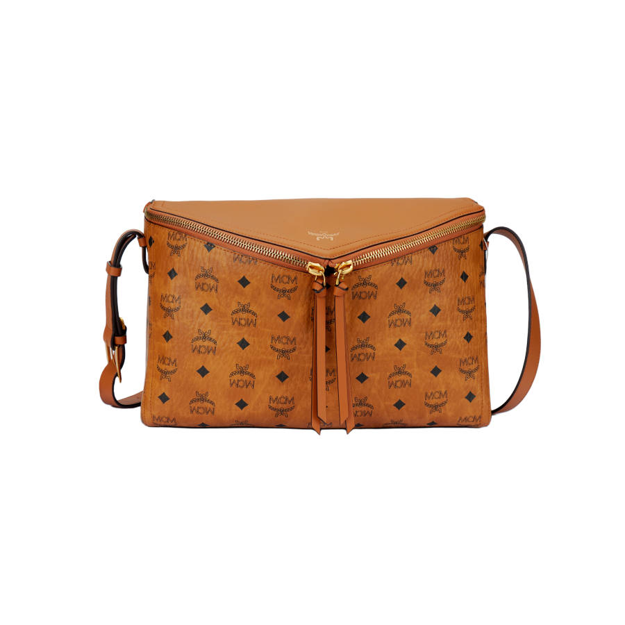 MCM Diamant 3D Spanish Calfskin Crossbody Bag, Shoulder Bag Medium Unisex Brown