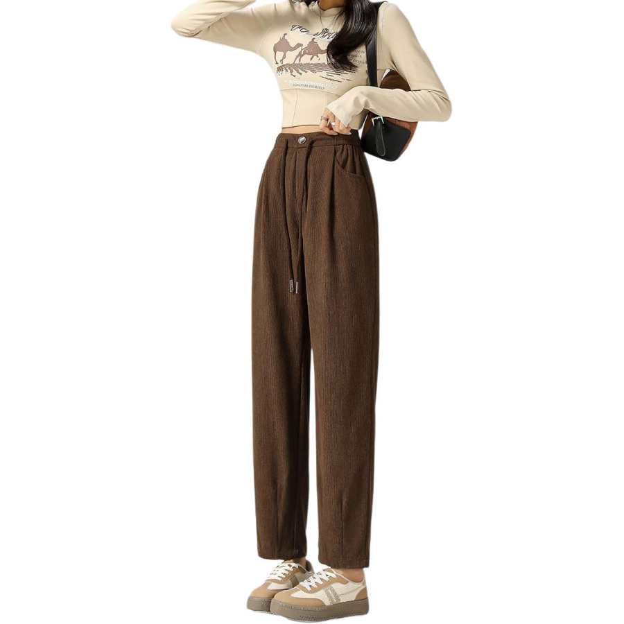 Tonlion Casual Pants Women's Coffee Moderate Straight Fit Pants