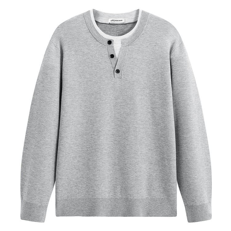 PEACEBIRD MEN Sweaters Men's Microcrystalline Gray 1 Henry Collar Moderate Mock Two Piece