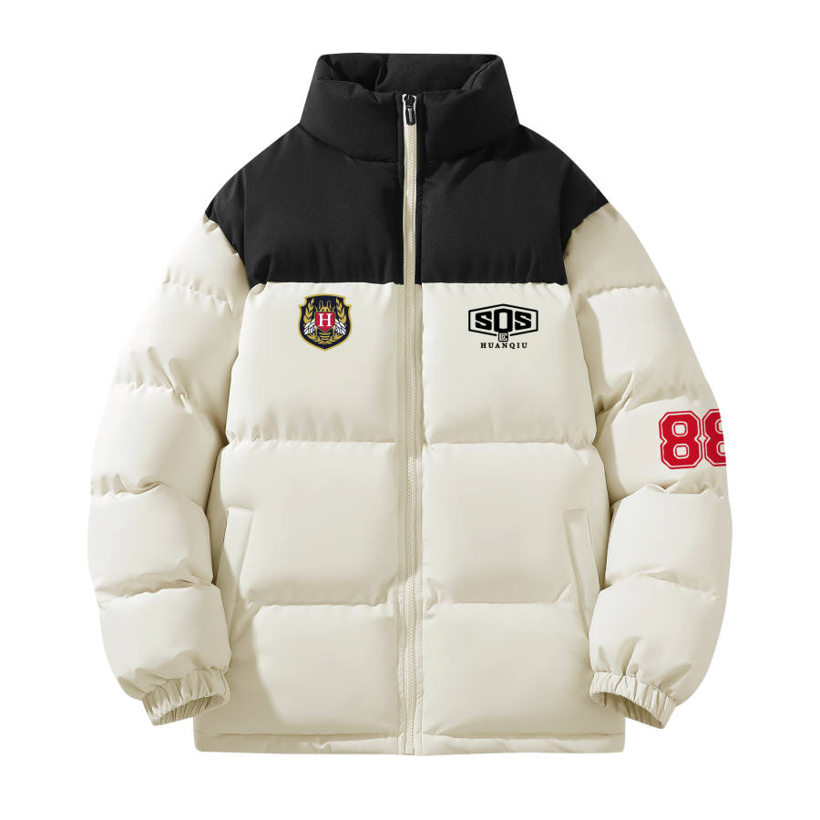 HUANQIU Puffer Jackets Unisex Stand Collar Thickened Padded Puffer Jacket
