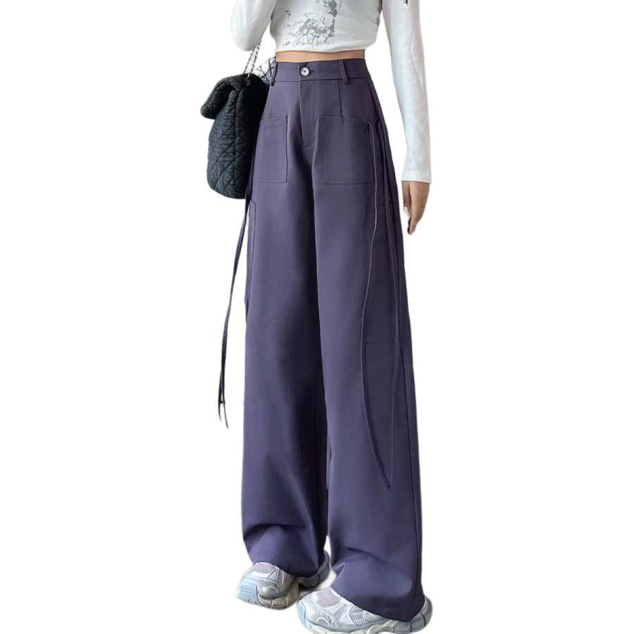 Tonlion Casual Pants Women's Grape Purple Moderate Wide Leg Pants