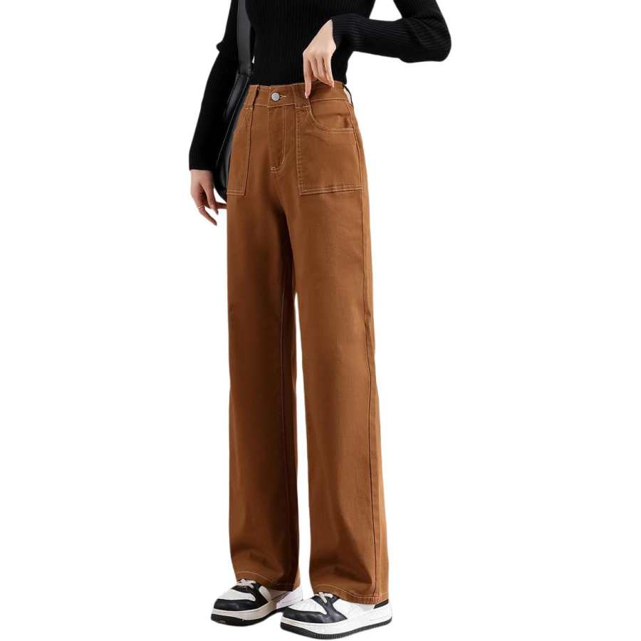 Tonlion Casual Pants Women's Brown Moderate Straight Fit Pants
