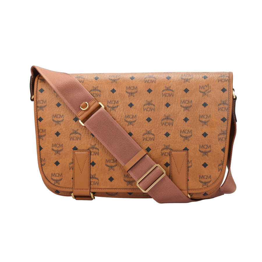 MCM Artificial Leather With Leather Messenger Bag, Crossbody Bag, Shoulder Bag Medium Women's Cognac