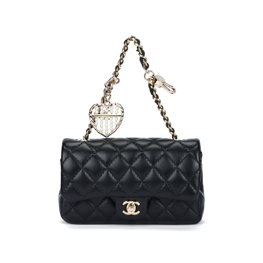CHANEL Sheepskin Material Gold Metal Coin Purse Mini Women's Black