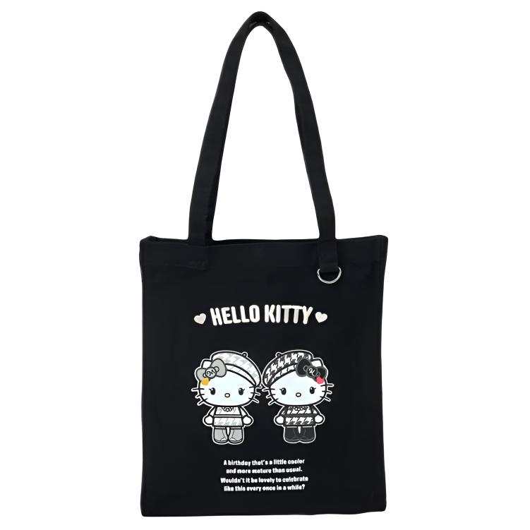 Sanrio Houndstooth Cotton Tote Bag, Shopping Bag, Shoulder Bag Women's Black