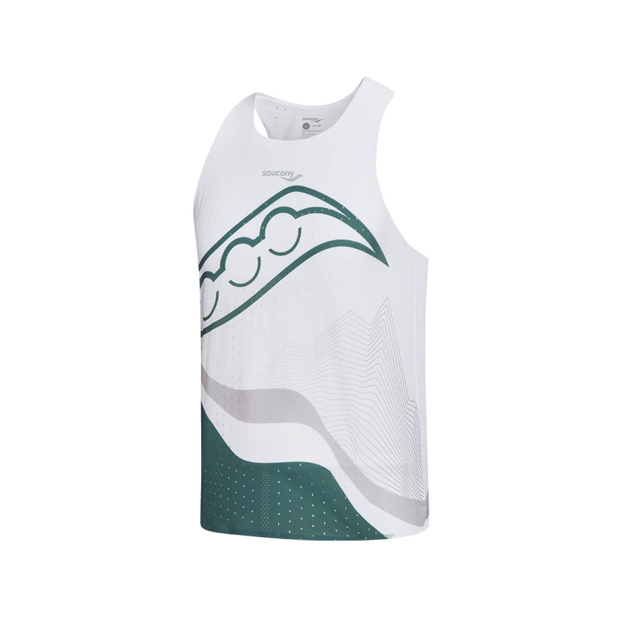 Saucony Tank Tops Men's Khaki White Green Crew Neck Moderate Other