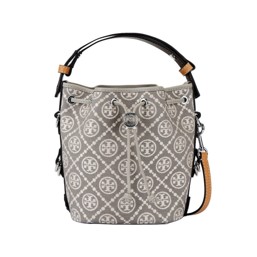 TORY BURCH T Monogram Fabric With Cow Leather Handbag Mini Women's Gray