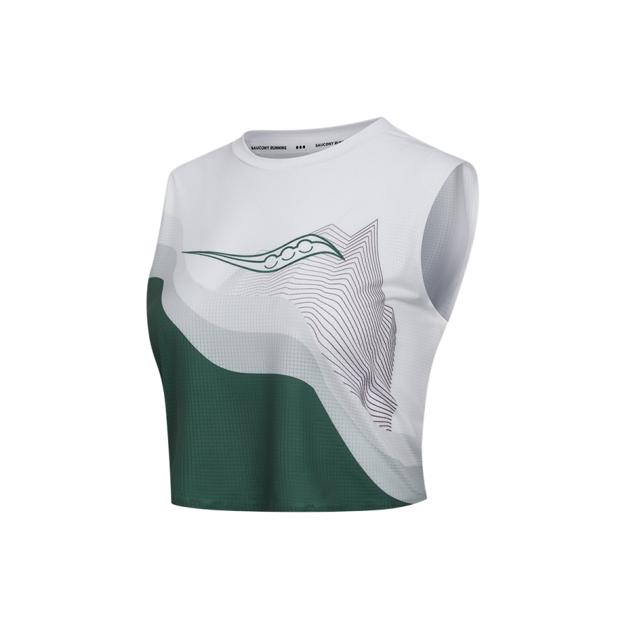 Saucony Tank Tops Women's White Green Combo Crew Neck Moderate Other