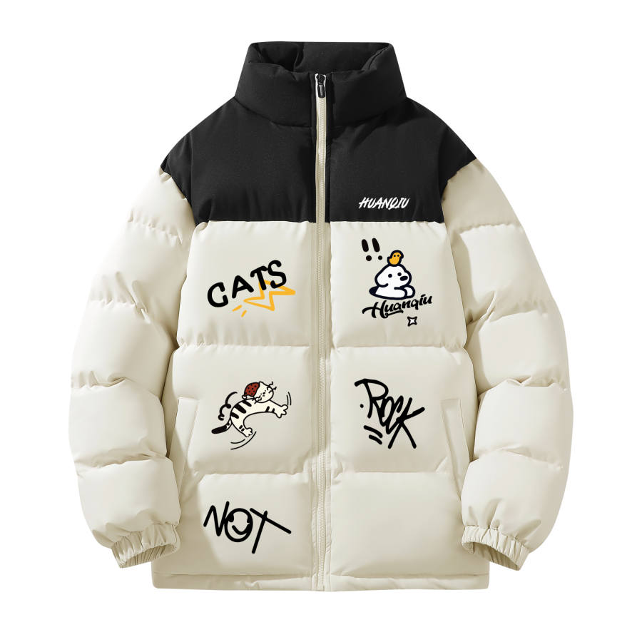 HUANQIU Puffer Jackets Unisex Stand Collar Thickened Padded Puffer Jacket