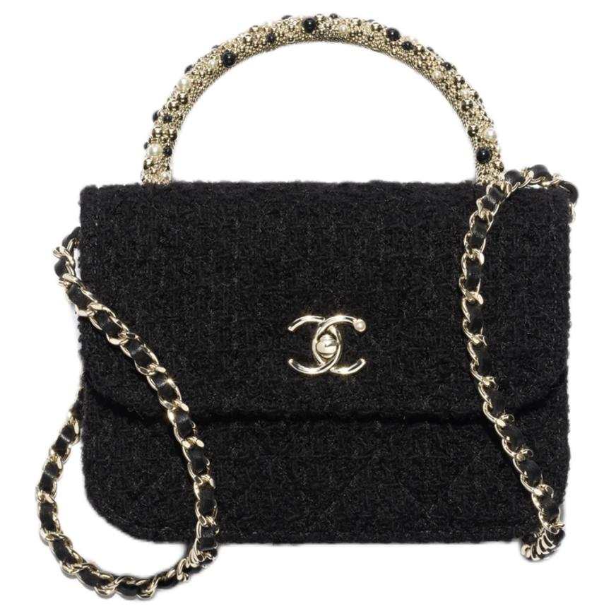 CHANEL 26C Twill Soft Woolen Crossbody Handbag Women's Black