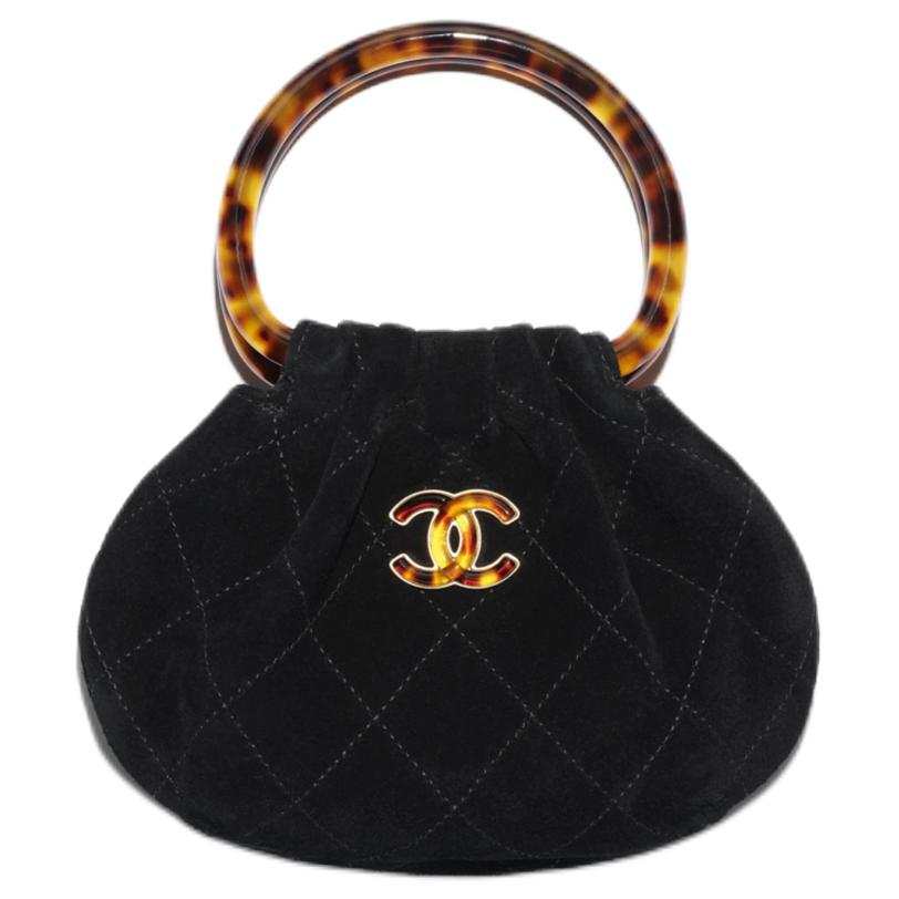 CHANEL Suede Material Vintage Gold Metal Handbag Mini Women's Black