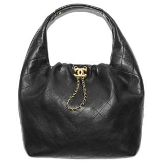 CHANEL HOBO Cow Leather Material Gold Metal Handbag Large Women's Black