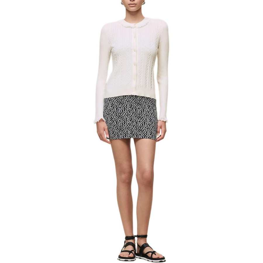 HERMES Knitwear Women's White Crew Neck Moderate Cardigan