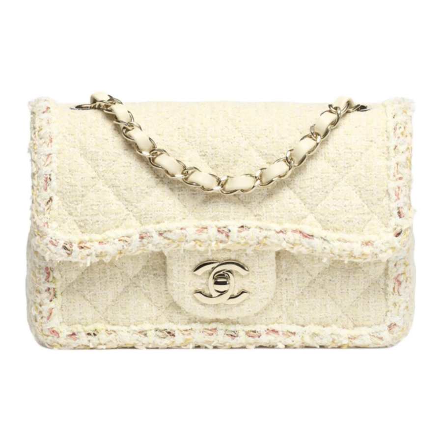 CHANEL Twill Soft Woolen Shoulder Bag Mini Women's Light Yellow