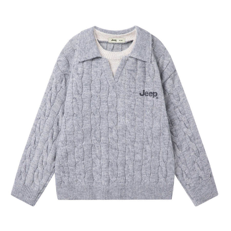 Jeep Knitwear Unisex Polo Collar Thickened Mock Two Piece