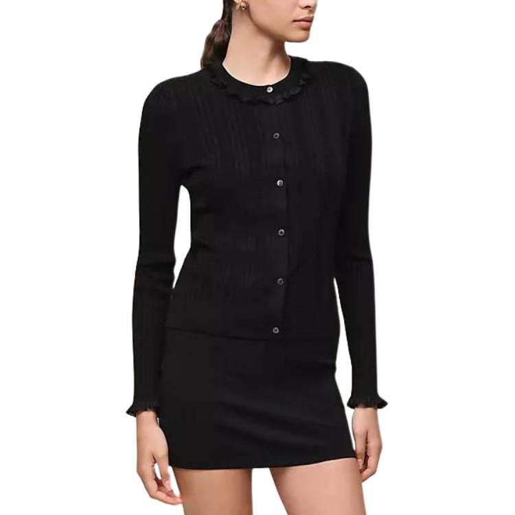 HERMES Knitwear Women's Black Crew Neck Moderate Cardigan