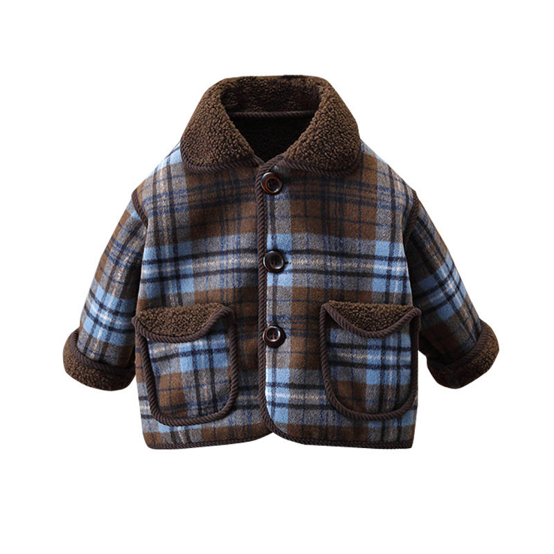 Lanza Casual Jacket Winter Fleece Lined Thermal Plaid Coat Blue Children Aged 3 7 Years Old