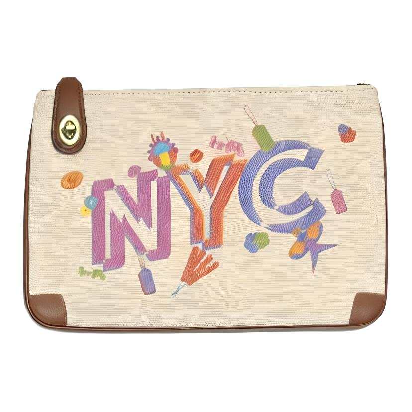 COACH X BEIJING Collaboration Fabric Clutch Women's Beige & Brown