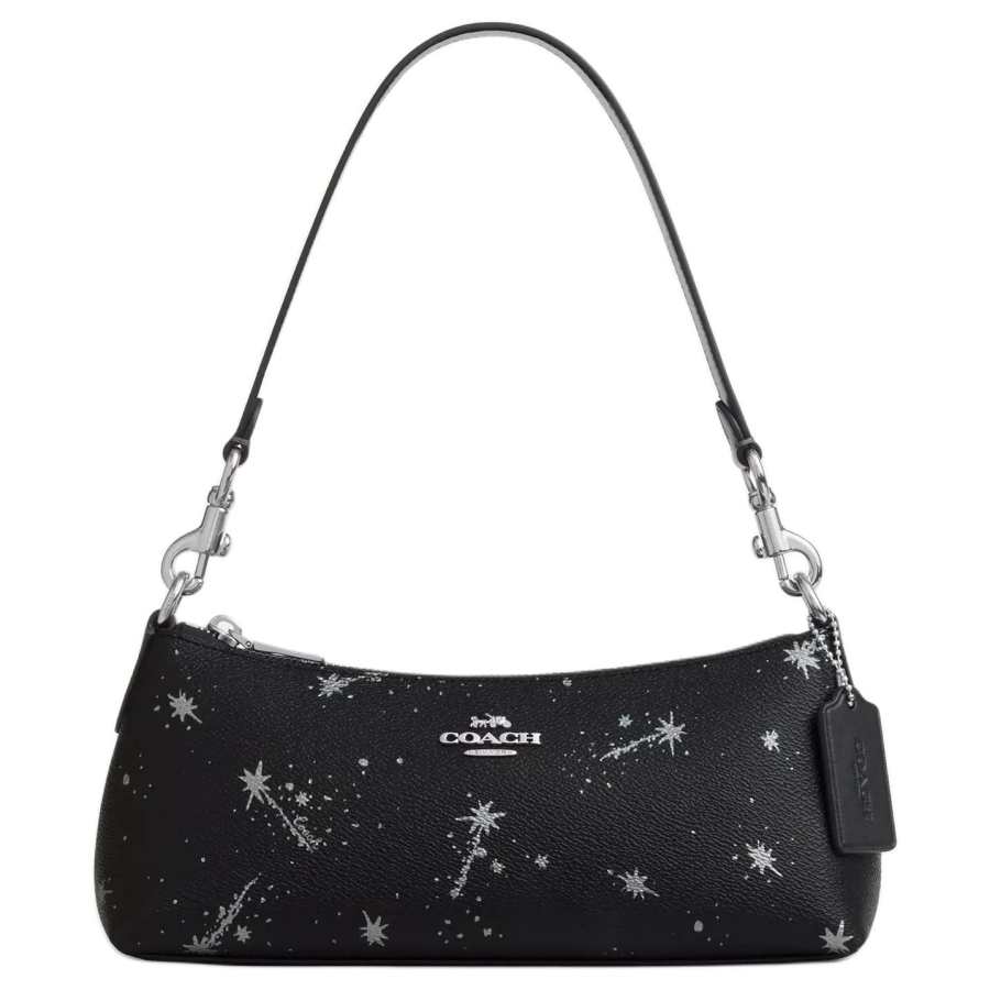COACH COACH Charlotte Coated Canvas Shoulder Bag Medium Women's Black