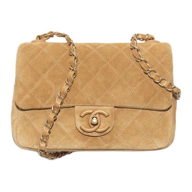 CHANEL Suede Cow Leather Material Vintage Gold Chain Flap Bag Shoulder Bag Mini Women's Dark Beige