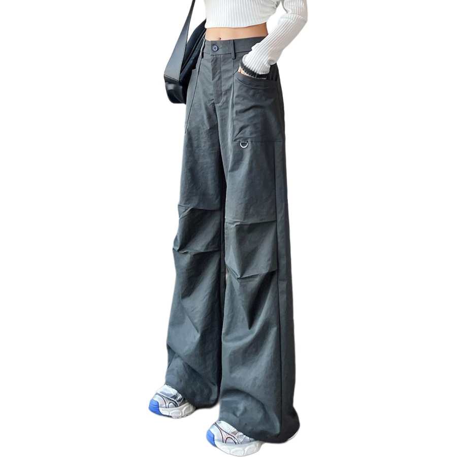 Tonlion Casual Pants Women's Light Gray Moderate Wide Leg Pants