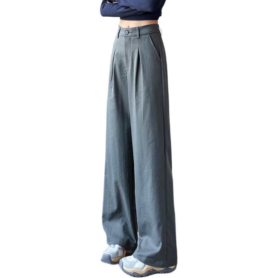 Tonlion Casual Pants Women's Light Gray Green Moderate Wide Leg Pants