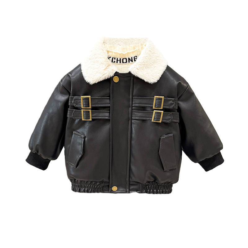 Lanza Casual Jacket Winter Fleece Lined Thermal Stylish Leather Jacket Coat Children Aged 3 7 Years Old