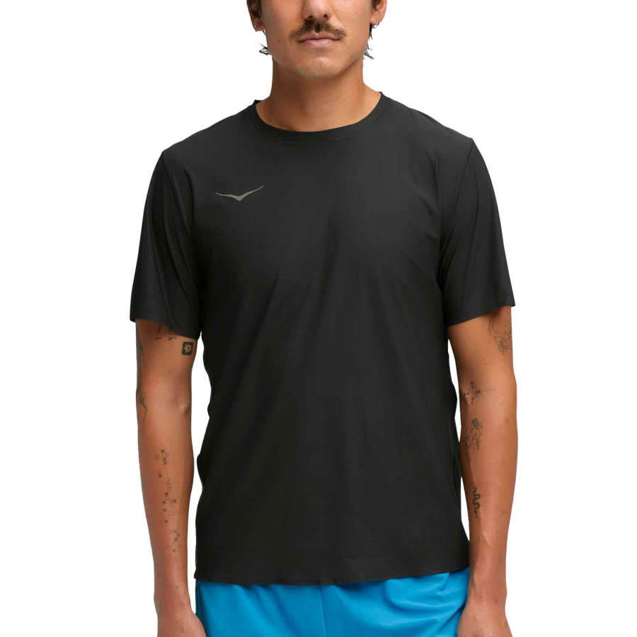 HOKA ONE ONE T Shirts Men's Black Crew Neck Moderate