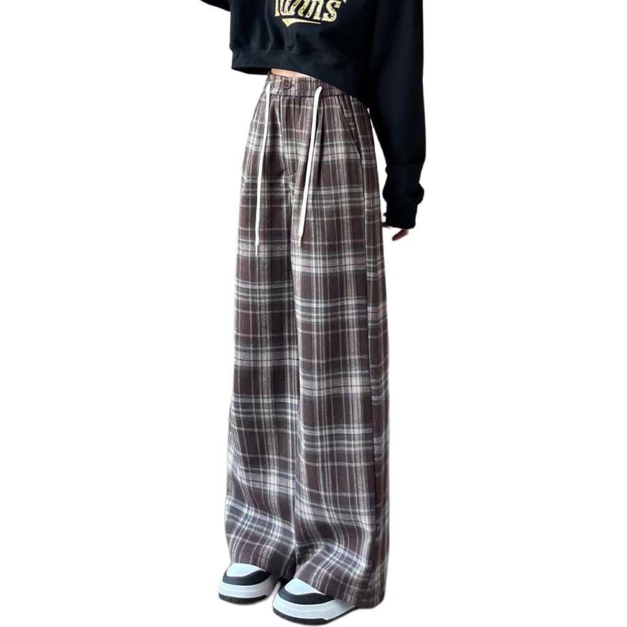 Tonlion Casual Pants Women's Coffee Moderate Wide Leg Pants