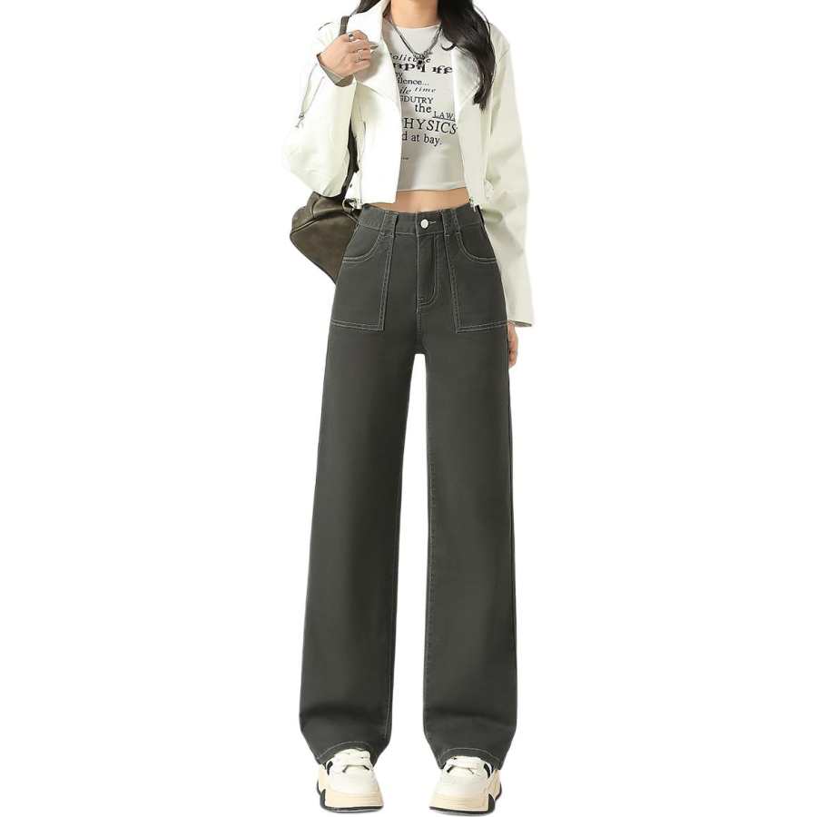Tonlion Casual Pants Women's Dark Gray Moderate Straight Fit Pants