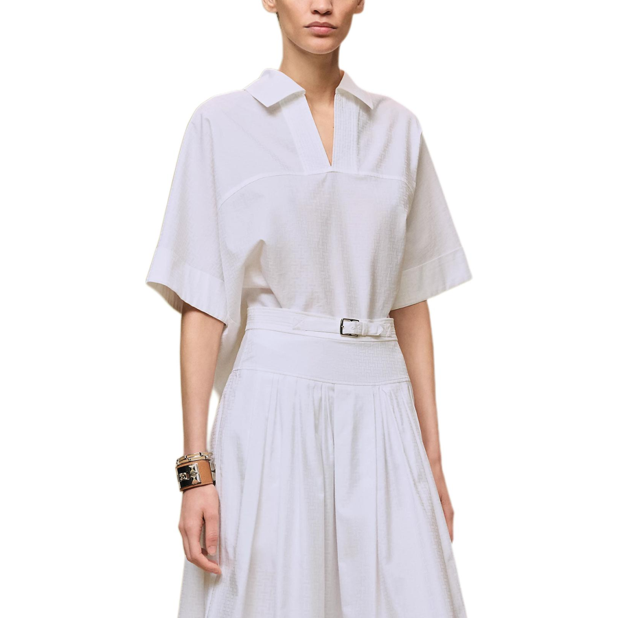 HERMES Polo Shirts Women's White Polo Collar Moderate