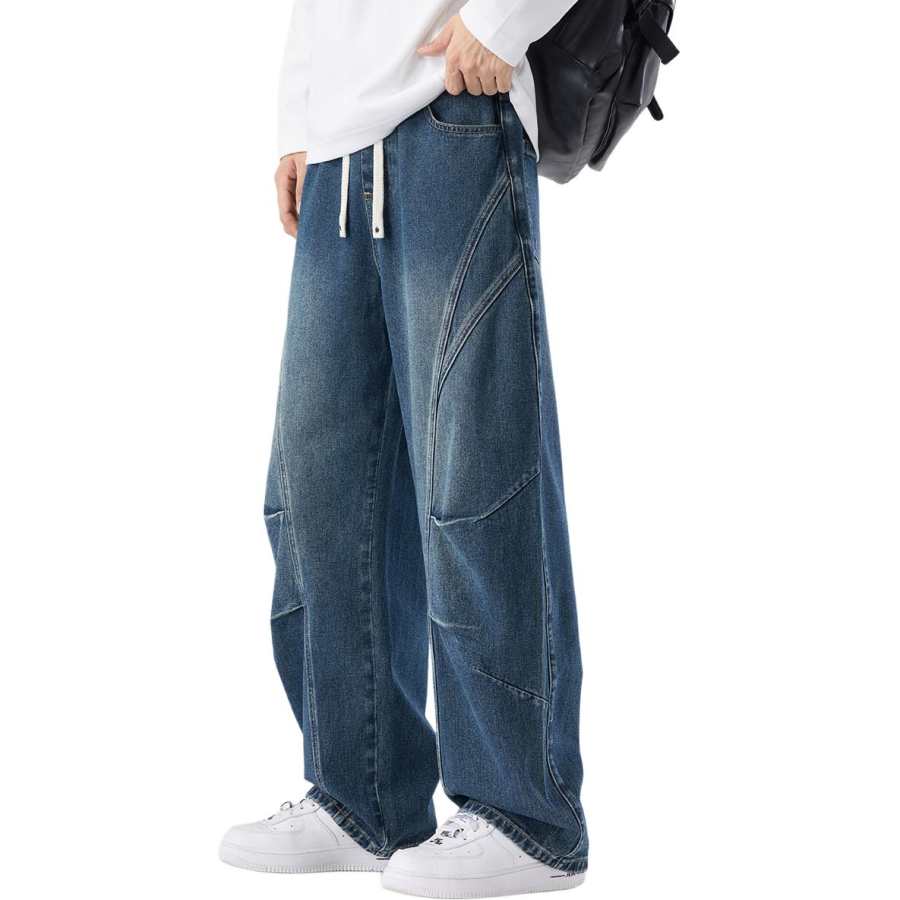 Tonlion Jeans Unisex Vintage Blue Moderate Wide Leg Pants