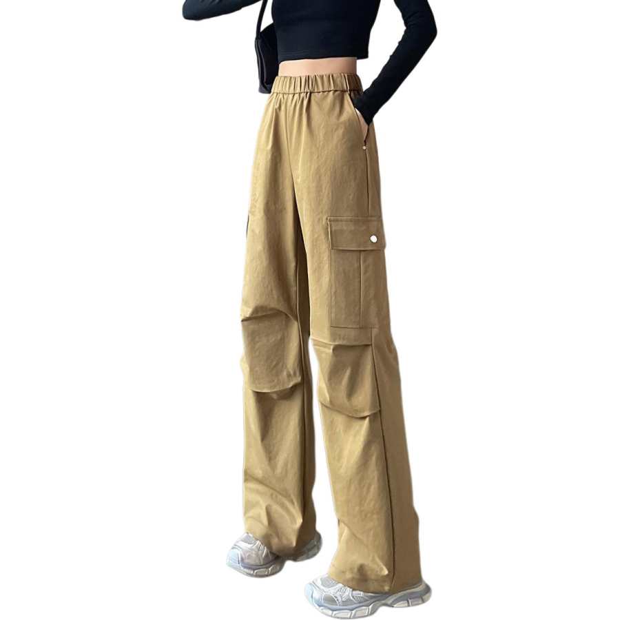 Tonlion Casual Pants Women's Khaki Moderate Wide Leg Pants