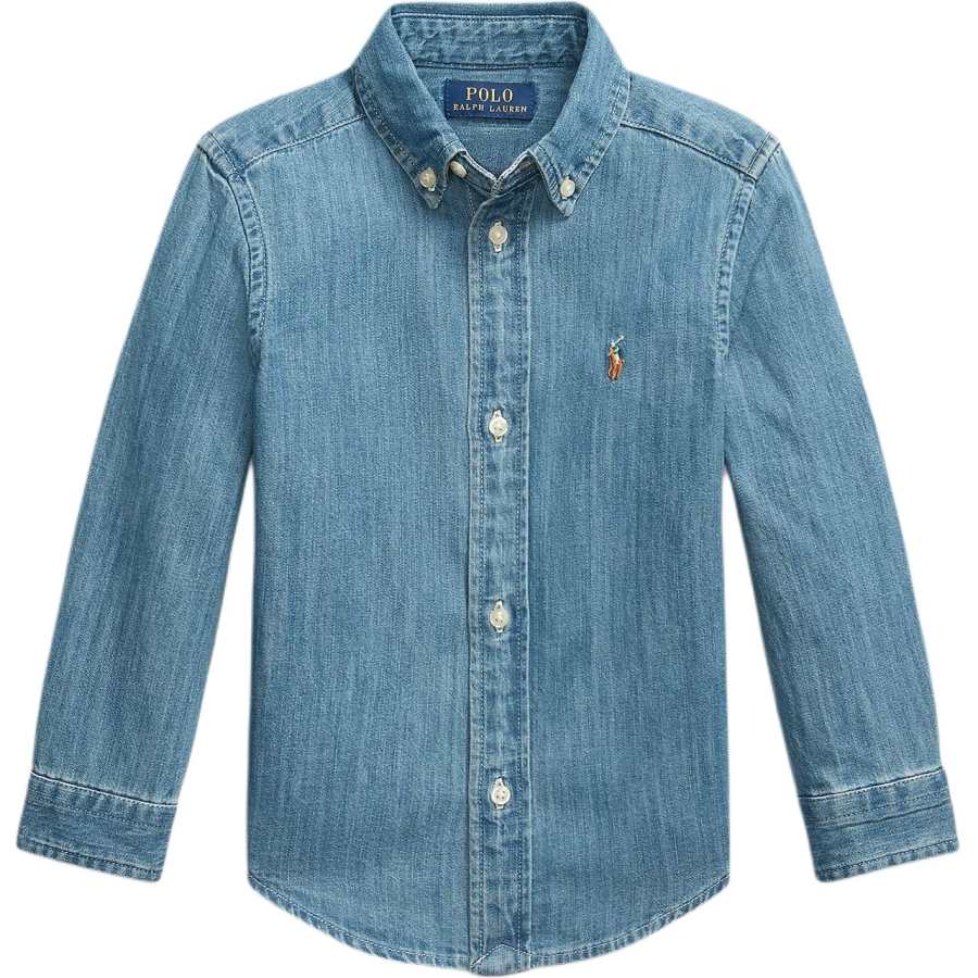 Polo Ralph Lauren SS23 Solid Color Kids' Denim Shirts Spring Fall Standard Kids' Blue