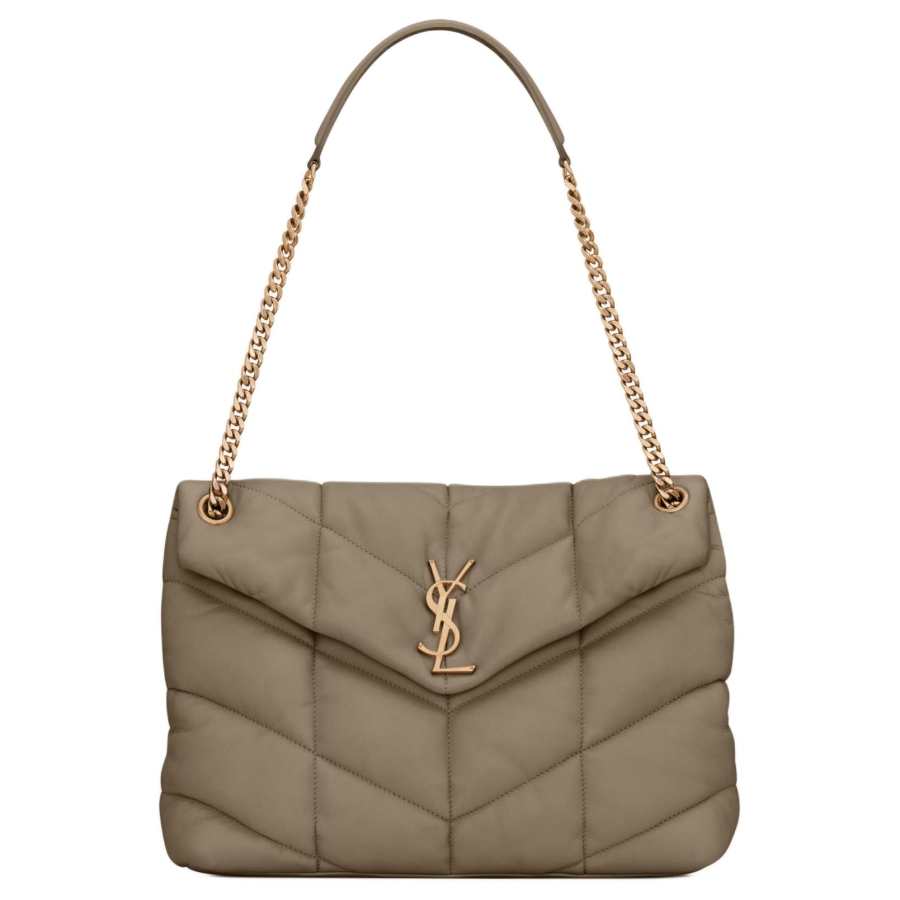 SAINT LAURENT PUFFER Sheepskin Shoulder Bag Medium Women's Light Umber Taupe