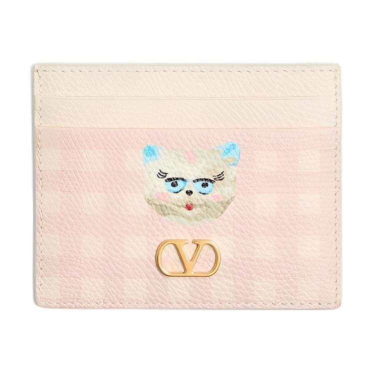 Valentino VLogo Signature Grained Calfskin Card Holder Regular Women's Pink