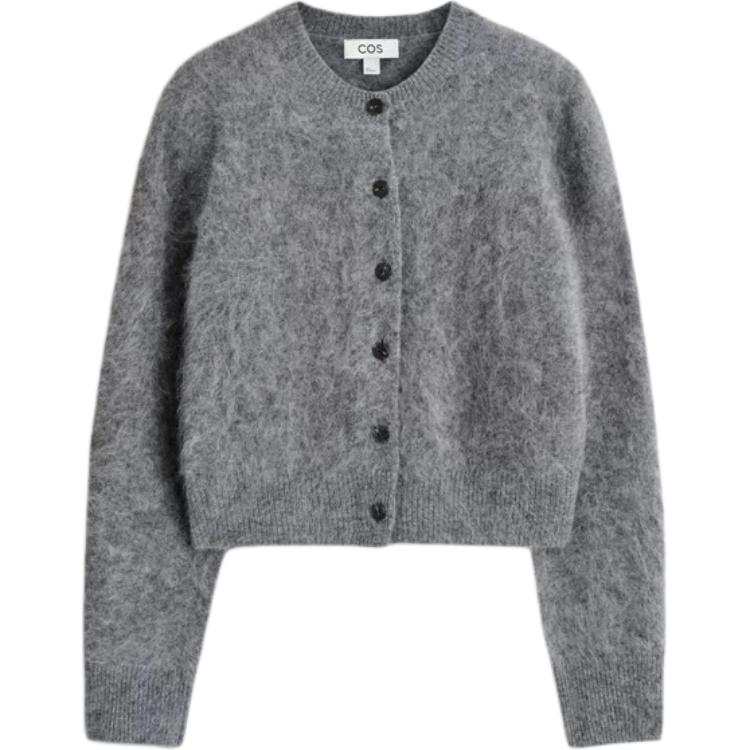 COS Knitwear Women's Gray Crew Neck Moderate Cardigan