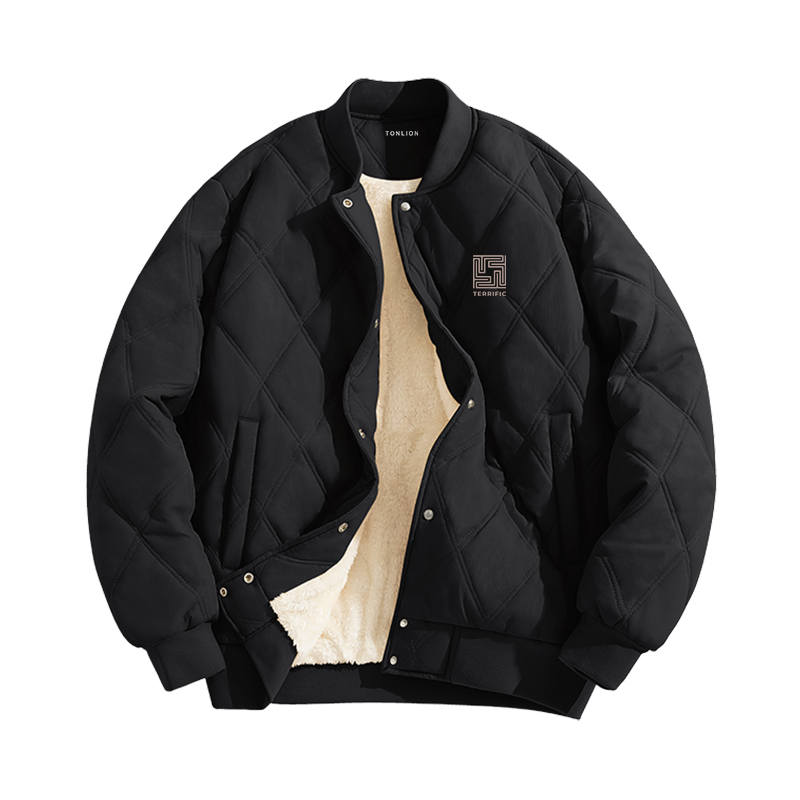 Tonlion Puffer Jackets Unisex Baseball Collar Fleece Lined Baseball Puffer Jacket
