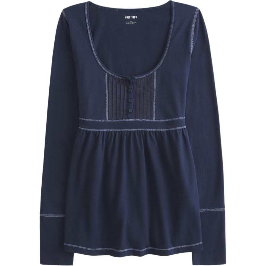 Hollister/ T Shirts Women's Marine Blue Henry Collar Moderate Straight Fit