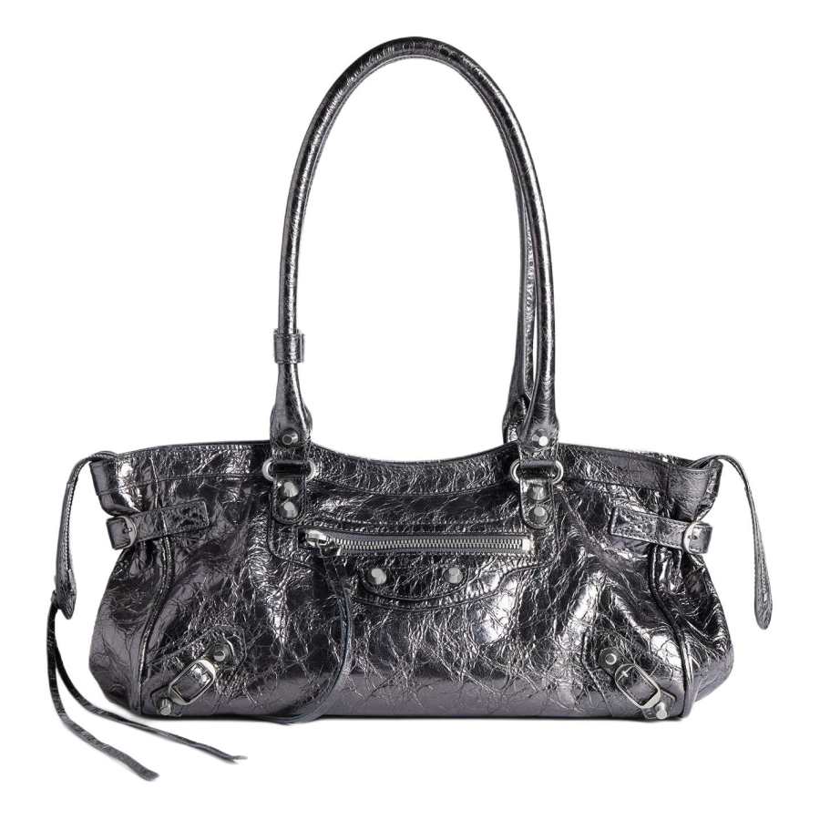 Balenciaga Le City Sheepskin Biker Bag, One Shoulder Handbag Women's Steel Gray