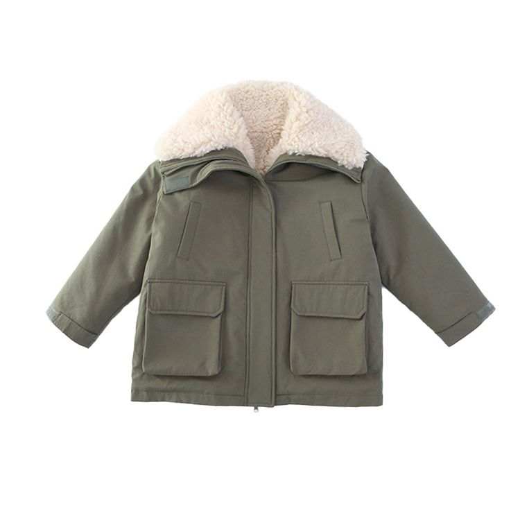 PROTECTCAMEL Padded Jacket Girls Fleece Lined Coat Winter Stylish Girl Thickened Workwear Parka Coat Army Green