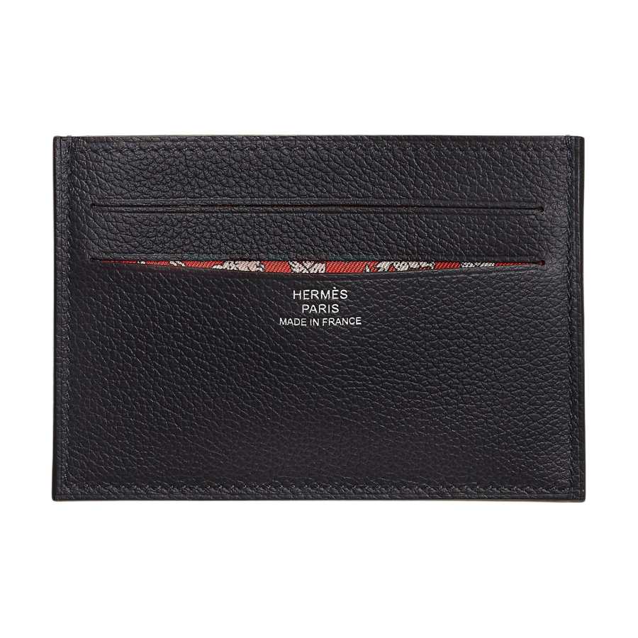HERMES Citizen Twill Evercolor Calfskin Card Holder Men's Navy Blue & Orange Red
