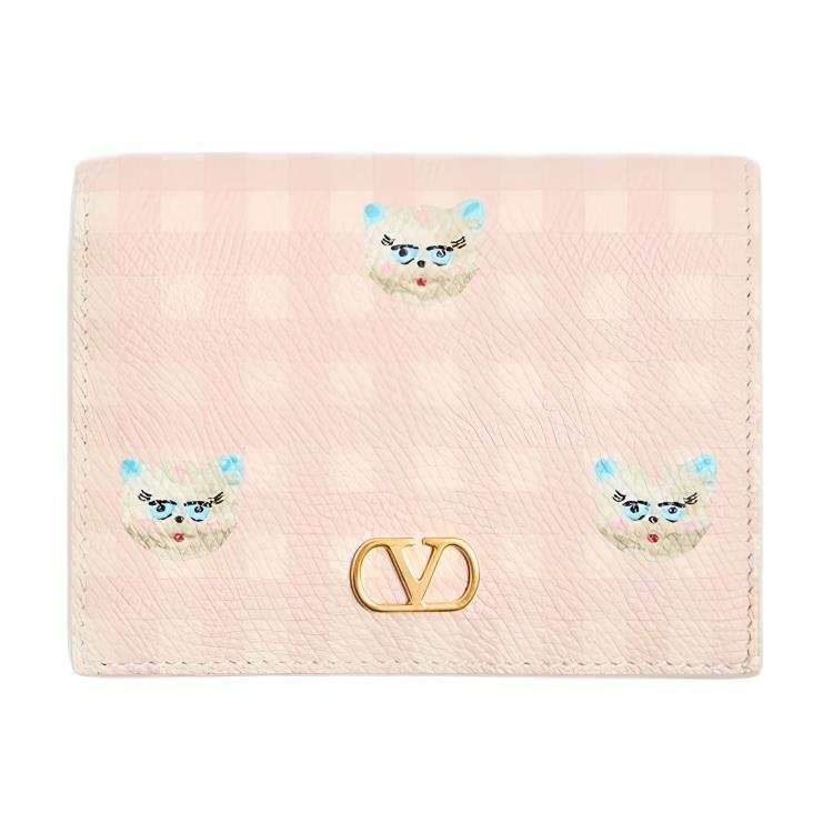 Valentino VLogo Signature Grained Calfskin Wallet Women's Pink